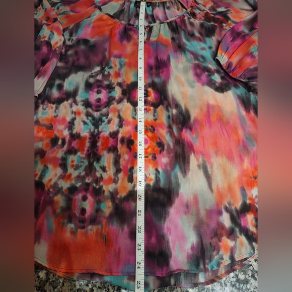 Saks Fifth Avenue Black Label Semi Sheer Multi Coloured Blouse Size Small - Picture 8 of 10